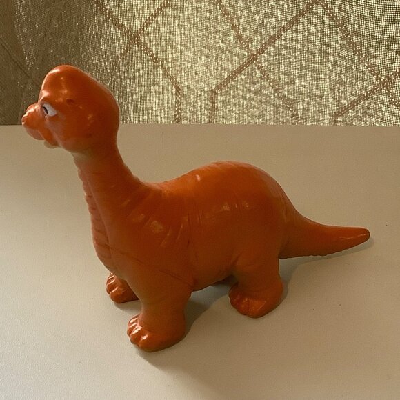 Orange Rubber Brachiosaurus Dinosaur Toy Kids 2018 4.5”x3.5” Long Neck - Picture 2 of 6